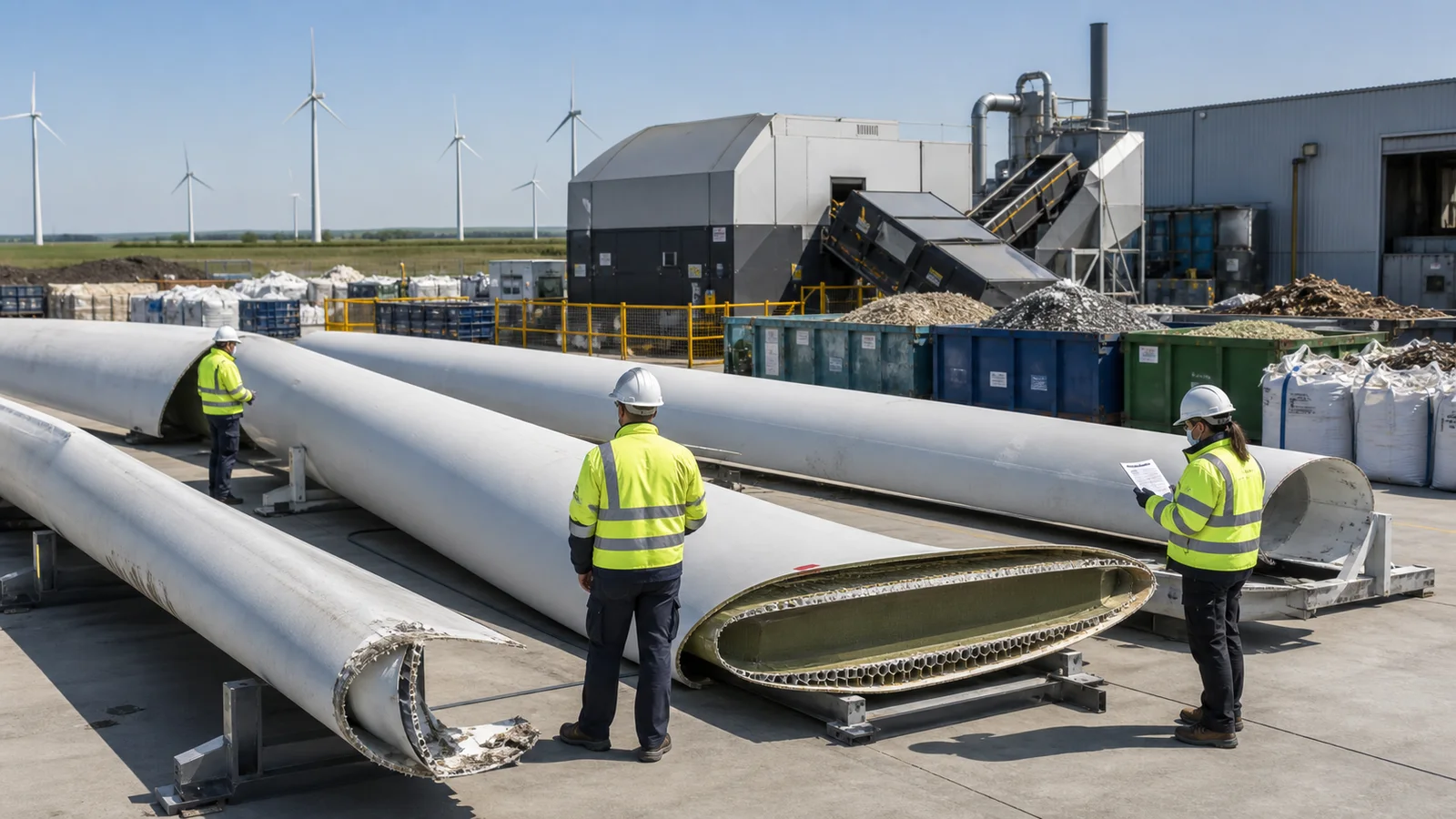 Decommissioned onshore wind turbine blades prepared for controlled recycling in Europe