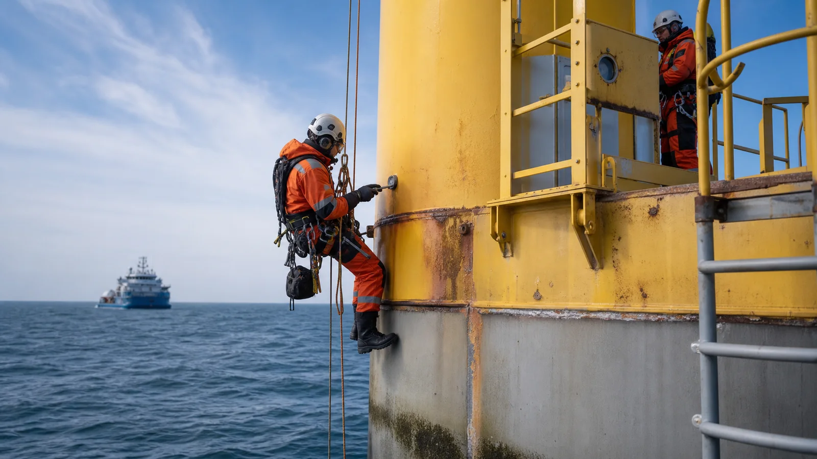 Offshore wind transition piece and boat landing under close inspection